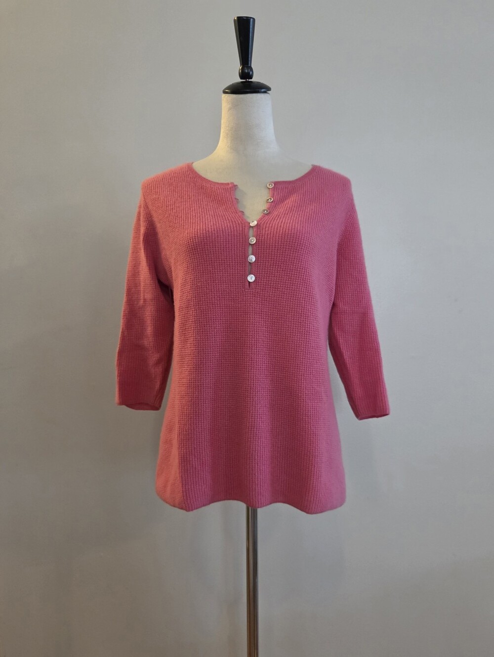 L.L. Bean Rose Pink Button-Front Cashmere Knit Henley